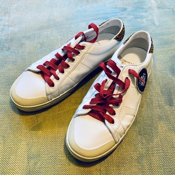 Saint Laurent White Leather Sneakers with Diamond Crest Embroidered Patch